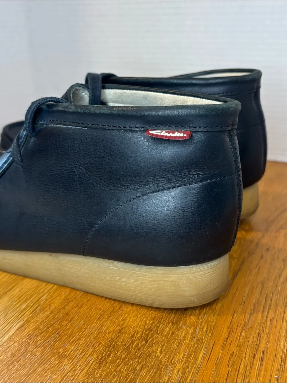 Clarks Stinson Hi Navy Blue Leather Chukka Boots Mens 9.5 Wallabee Style Lace Up